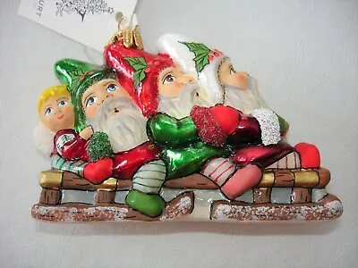 $55 • Buy Vaillancourt 3 Gnomes On Sled Glimmer Ornament- Nwt