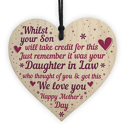 Funny Humour Mothers Day Heart In Laws Mother's Day Gift Son Daughter Wood Heart • £3.99