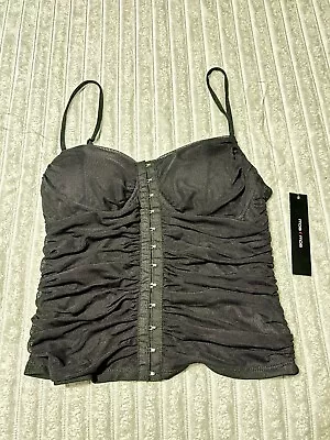 Y2K Coquette Black Mesh Top Corset Romantic Hook And Eye Bustier Bra Fairy Goth • $29