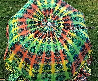 New Multi Peacock Style Patio Sun Shade Large Size Wedding Unique Umbrella Beach • $179.48
