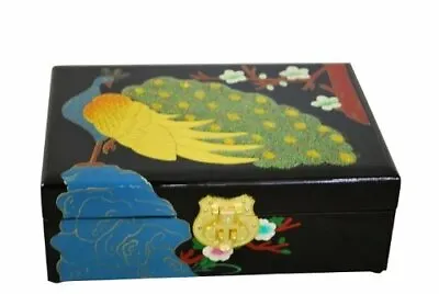 Elegant Oriental Hand Painting Lacquered Jewelry Box (Peacock) • $28.94