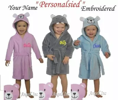 Personalised Baby Robe Bath Embroidered Dressing Gown Boy Girl Gift Soft Animal • £13.88