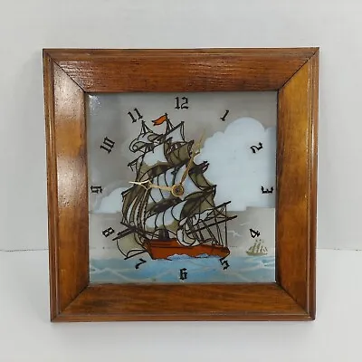 Framed Sailboat Wall Clock 12x12  Fused Glass Tile Nautical Beach Boat VTG Works • $44.99