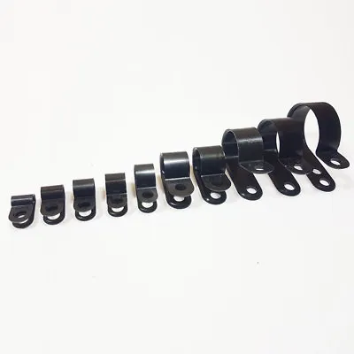 £2.59 • Buy High Quality Black Nylon Plastic P Clips - Fasteners For Cable & Tubing 