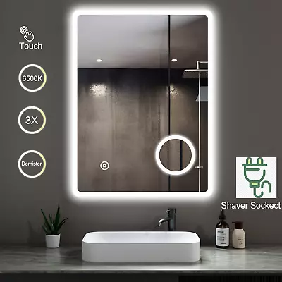 Bathroom Mirror With LED Lights Touch Shaver Socket Demister 3x Magnifying • £101.84