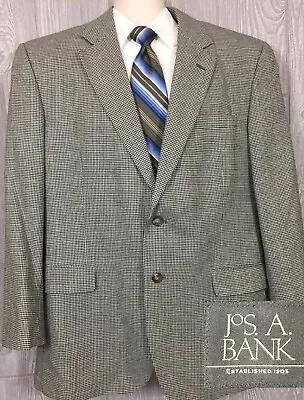 Jos A Bank Mens Black White Houndstooth Silk Wool Sport Coat Jacket 46R (t7) • $39.99