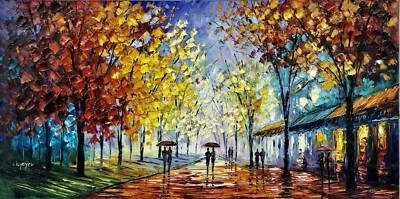 $11000 • Buy ISRAELI ART - SLAVA ILYAYEV - COUPLES IN THE PARK - OIL ON CANVAS - 47.2 X23.6