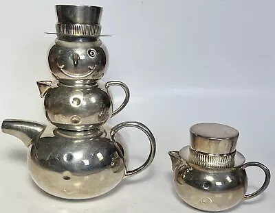 Two's Company Silver Tone Snowman Teapot Sugar & Creamer Set + Extra • £39.90