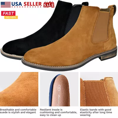 Men's Slip On Chelsea Boots Ankle Boots Suede Leather Chukka Dress Desert Shoes • $39.89