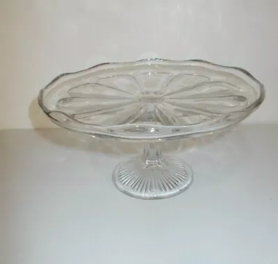 Vintage Pedestal 9  Dome Footed Clear Glass Cake Plate Round W/Scalloped Lip • $11