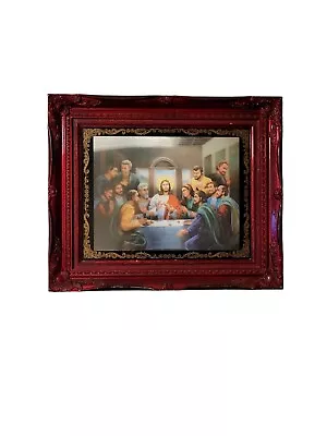 Vintage Framed Picture The Last Supper Jesus Lenticular Hologram Wall Hanging  • $34.99