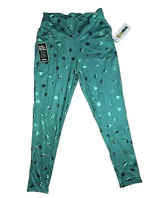 Tipsy Elves Metallic Lady Luck High Waisted Leggings Four Leaf Clovers Small • $14