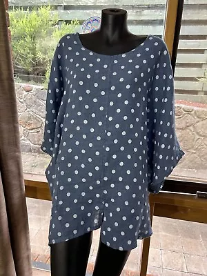 Donna Donna 100% Italian Linen Short Sleeve Pokerdot Top L Oversize - Pocket • $15