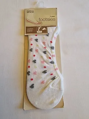 M&S Ladies Footsies One Size 4-8 White/Pink MixContent Cotton/Polyamide/Elastane • £5