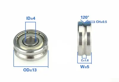 $18.67 • Buy 4mm Bore Bearing With 13mm  Pulley V Groove Track Roller Bearing 4x13x5mm