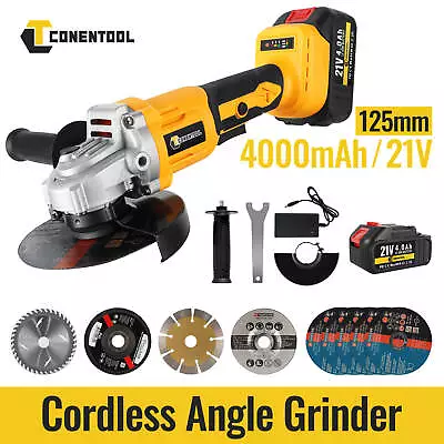 21V 125mm Cordless Angle Grinder Brushless With Battery & Charger & 9*Disc Kit • £46.29