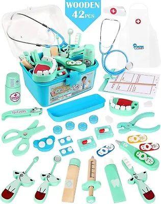 Vanplay Kids Doctor Sets Wooden Dentist Tool Kit With Stethoscope Dr Medical For • £20