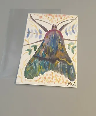 Aceo New Watercolour/ink Painting Colourful Moth Original Work By Vicki  2024 • £3