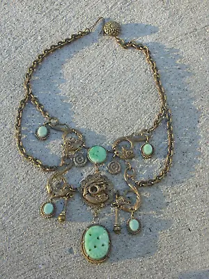 Vtg Peking Glass Brass Necklace Antique Dolphin Neiger Fishel Nessler ? 4Repair • $259.95