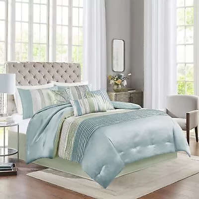 Madison Park King Size Comforter Set Calming Blue Green Coastal Bedding 7Pc • $119