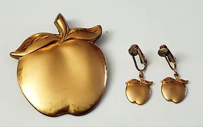 Vintage Solid Copper Large Apple Pendant & Matching Clip On Earrings 42.9 Grams • $59.99