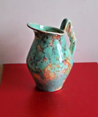 Vintage Longton New Art Pottery Milk Jug Ruby Design Green Marble Circa 1930s • £15