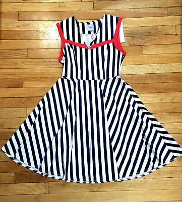 BANNED RETRO Navy Striped Sailor Dress 50s Rockabilly Style S UK 10 Rrp £53 • £39.99