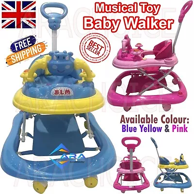 Baby Walker Foldable Wheels Music Ride On Walk Along Activity Toys With Handle • £52.95