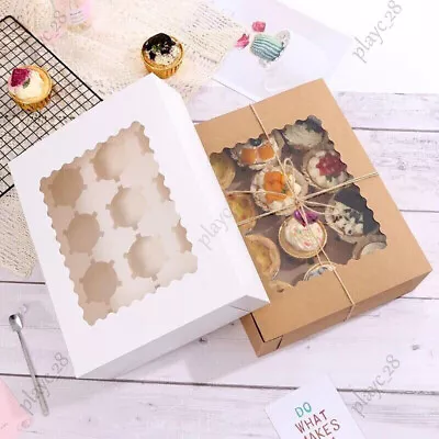 20-100X Cupcake Boxes 4-12 Holes Window Face Muffin Wedding Party Gift Cake Case • $22.78