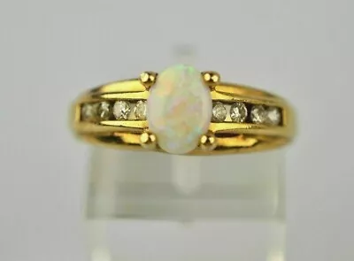 Vintage 14K Yellow Gold Over Unique Opal Ring With Channel Set Diamond 2Ct • $69.99