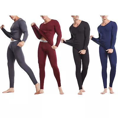 Men's Slim Fit Thermal Underwear Set Base Layer Bottom V Neck Long Sleeve Tops • $13.96