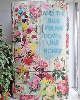 £775 • Buy PAINTED Wardrobe Armoire Funky Shabby Chic Cream FLORAL Linen Press Oak Cupboard