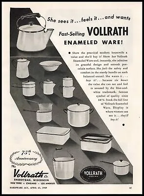 1949 Vollrath Co. Enameled Ware Sheboygan Wisconsin Pots & Pans Vintage Print Ad • $14.95