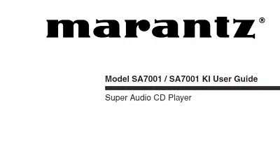 £12.99 • Buy Marantz Sa7001 Sa7001 Ki User Guide In English Super Audio Cd Player