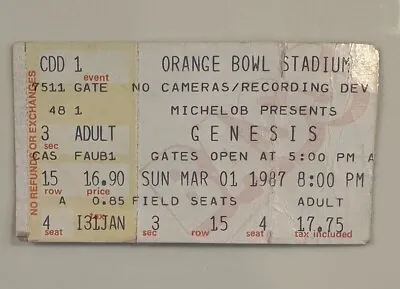 3/1/87 GENESIS Rock Band Concert Music Ticket Stub Orange Bowl Stadium Miami FL • $11.99