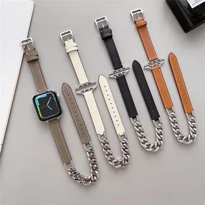 $25.98 • Buy 41/45/49mm Double Tour Leather Chain Band Strap For Apple Watch Ultra 8 7 6 5 SE