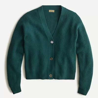 J. Crew Green Ribbed Cashmere V-neck Cardigan Sweater Size Large • $104