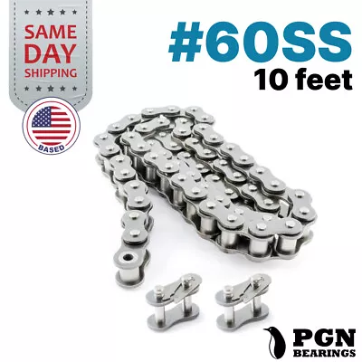 #60SS Stainless Steel Roller Chain X 10 Feet + 2 Connecting Links • $94.89