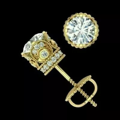 2 Ct Round Cut Simulated Diamond Solitare Stud Earring 14k Yellow Gold Plated • $44.99