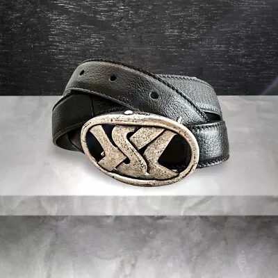 Yves Saint Laurent Rive Gauche Leather Belt Pewter YSL Logo Buckle Y2K Vintage • $249.99