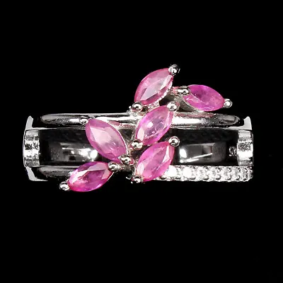 Heated Marquise Red Ruby 5x2.5mm Simulated Cz 925 Sterling Silver Ring Size 6 • $44.50