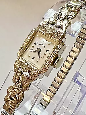 Stunning Vintage Hamilton Ladies Hand Wind Dress Watch 14k Gold & 36 Diamonds • $1075