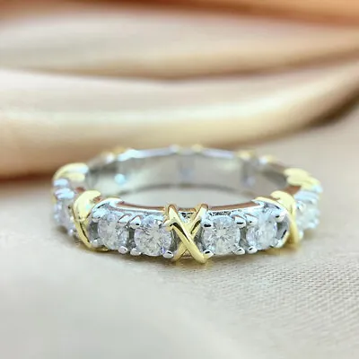 3mm Real Moissanite Eternity Ring Wedding Band For Women 925 Silver Plated Gold • $33.20