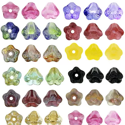  50 Baby Bell Flower Czech Glass Beads 6MM    Stunning Color Selection • $3.49