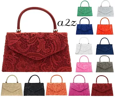 Women's Lace Satin Clutch Bag Top Handle Bags Evening Wedding Bag Party Prom • £12.49