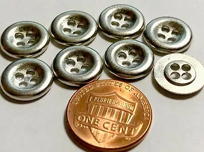 8 Concave Silver Tone Metal 4-hole Sew-through Buttons 12.5mm Almost 1/2  11763 • $5.49