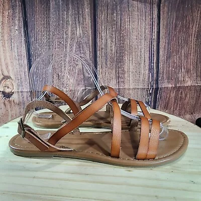 Montego Bay Womens Size 8 Brown Strappy Sandals Flat Heel Buckle Ankle Strap • $14.99