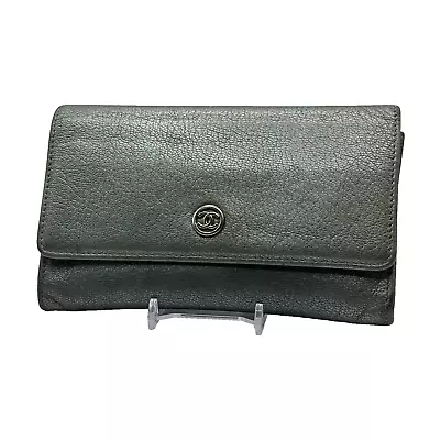 CHANEL Bifold Wallet Silver Gray Leather Used Authentic • $135