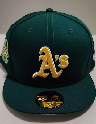 Oakland A's MLB New Era Size 8 SIDE  PATCH 30 Yrs 59FIFTY Fitted Hat-Green • $26.25