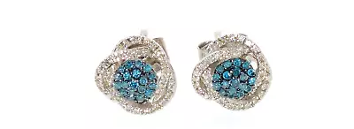 SIGNED Montana Sapphire Sterling Silver Celtic Love Knot Diamonds Halo Earrings • $190
